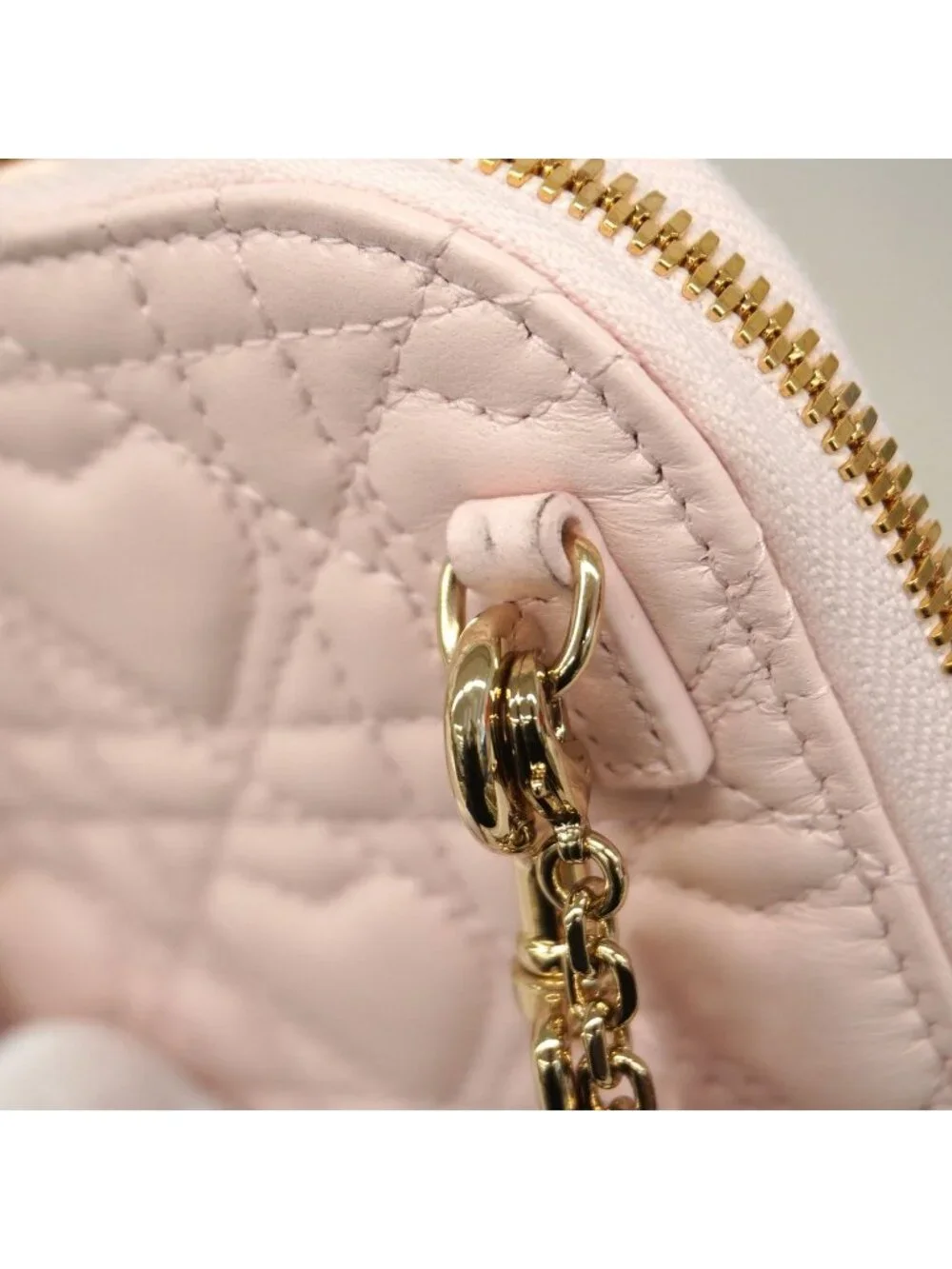 Dior Shoulder Bag Heart Cannage Leather Pink Champagne Gold